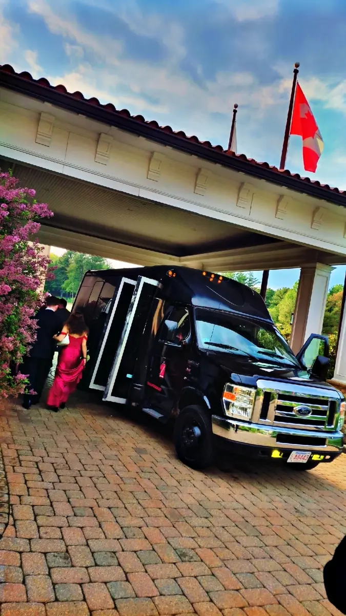 Black party bus arriving for a special event